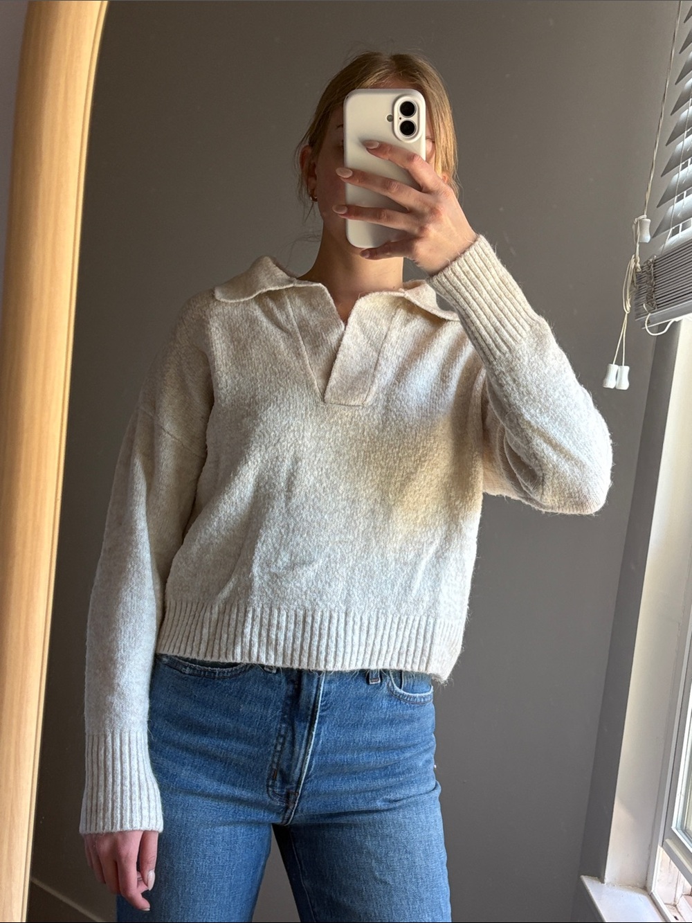 Sophie Rue Cream V-Neck Collared Pullover Sweater